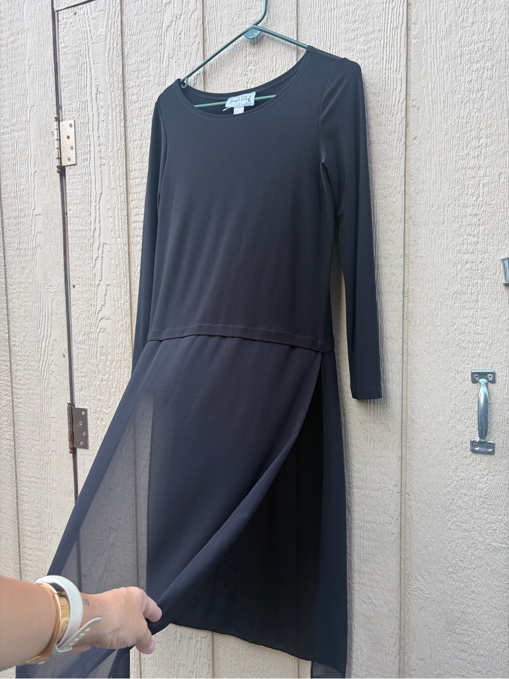 Joseph Ribkoff Black Long-Sleeve Top with Sheer lower half